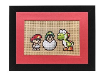 Baby Mario and Luigi Cross Stitch 5x7 Card