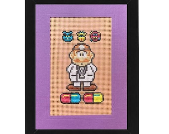 Dr Mario Cross Stitch 5x7 Card