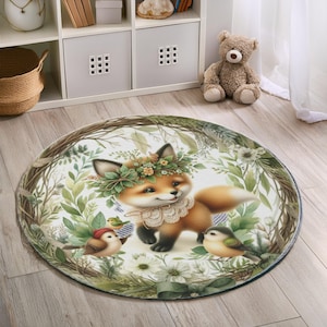 Hazel der Fuchs Botaniker Runder Teppich (Botanical Whimsy) | Kiki Baby