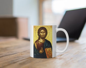 Jesus Christ mug,orthodox old icon on Mount Athos mug,orthodox heritage mug,orthodox tradition mug,christianity mug,Messiah mug,IC XC mug