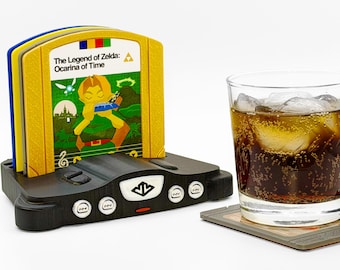 Nintendo 64 Cartridge Coasters with N64 Holder, 7 Colors, Bottle Opener, Unique Gamer Gift