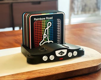 Mario Kart Coaster Set, Nintendo 64 Holder, Bottle Opener, 7 Colors, Gamer Gift
