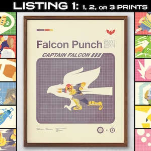 Super Smash Bros Moveset Series - Listagem 1 (x1 print, x2 prints, x3 prints): Super Smash Bros Inspired Art Prints (12 OPÇÕES)