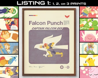 Smash Bros Art Prints (x1, x2, or x3 prints) – Character Movesets, Gamer Gift
