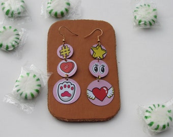 Modern Circular Cutout Dangle Tiered Tin Earrings Handmade from Recycled Materials Forest Green and Peach Colored
