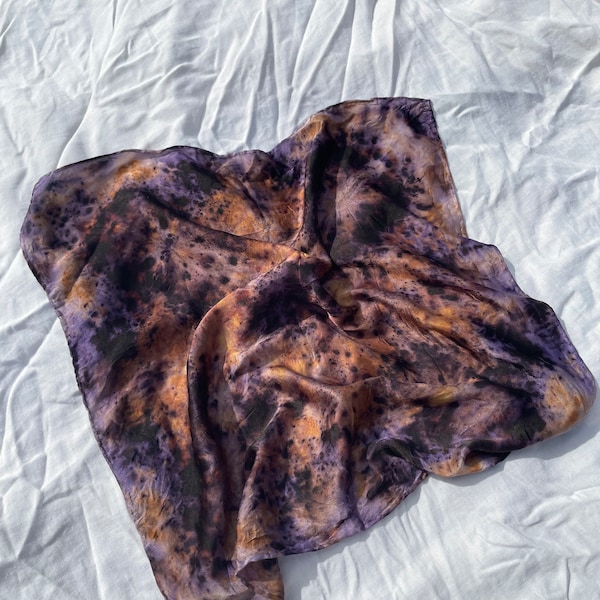 GALAXY SILK BANDANA naturally dyed medium, 22" square,  bundle dyed scarf, natural dye, plant dye, scarf, botanical, indigo, wild rag, scarf