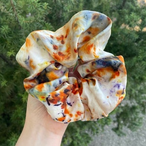 RAINBOW SILK SCRUNCHIE, charmeuse, naturally dyed scrunchie, jumbo scrunchie, scrunchie, hair tie, velvet scrunchie, natural dye