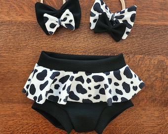 Cow Print Bummies and Headband Set: First Birthday Outfit