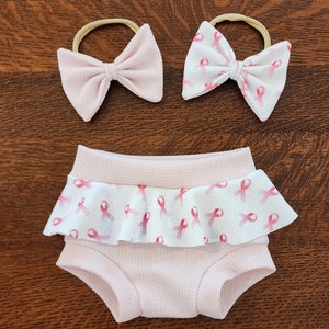 Breast Cancer Ribbon - Fight Breast Cancer - Breast Cancer Awareness Pink -Mini Skirt Bummies and Headband Set