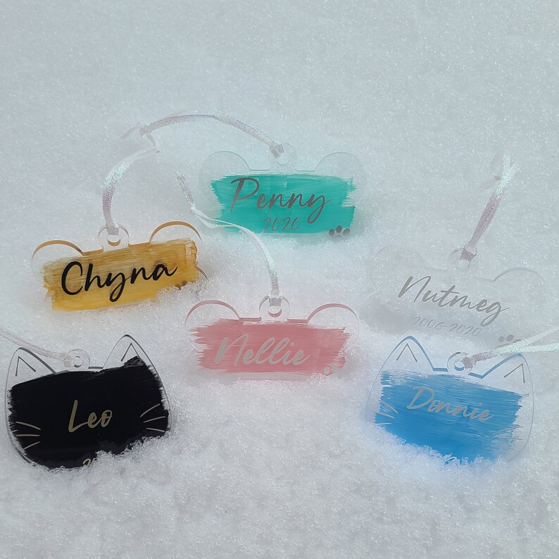 Pet Lover Christmas Kitty Ornament -Pet Memorial Keepsake Hand painted Acrylic Ornament Custom Acrylic Cat Ornament