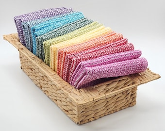 Handwoven Waffle Weave Wash Cloths: Eco-Friendly Cotton, Rainbow Colors