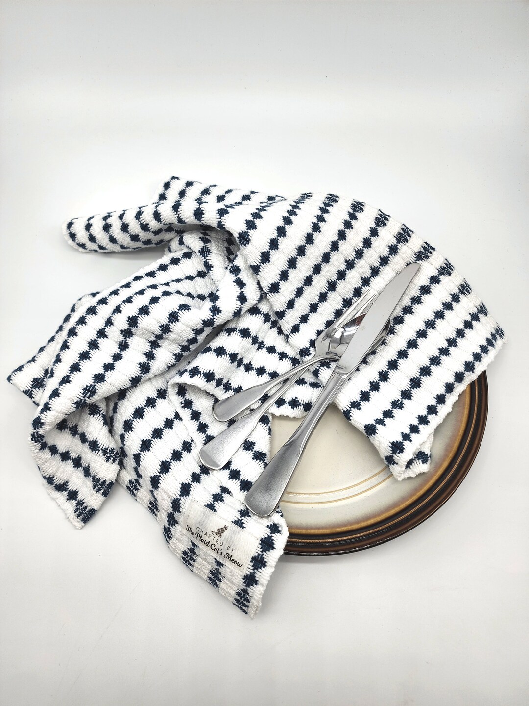 Chef/hand Towel, Handwoven, 100% Cotton; Denim on White, Soft ...
