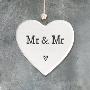 East of India, White Porcelain Heart Signs, Same sex wedding, Male couple, Quote Mr and Mr, Wedding, Valentine's Day, Anniversary , image 3