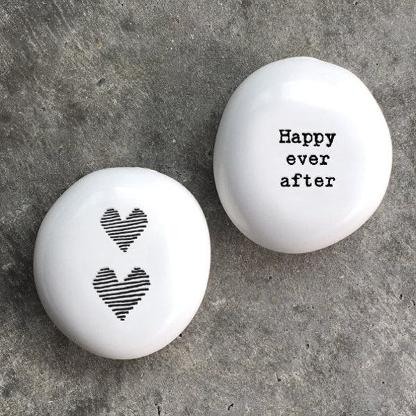 East of India, Wedding Gift, Valentine's Gift, Anniversary Gift, Engagement gift, Porcelain Pebble 2 hearts happy ever after