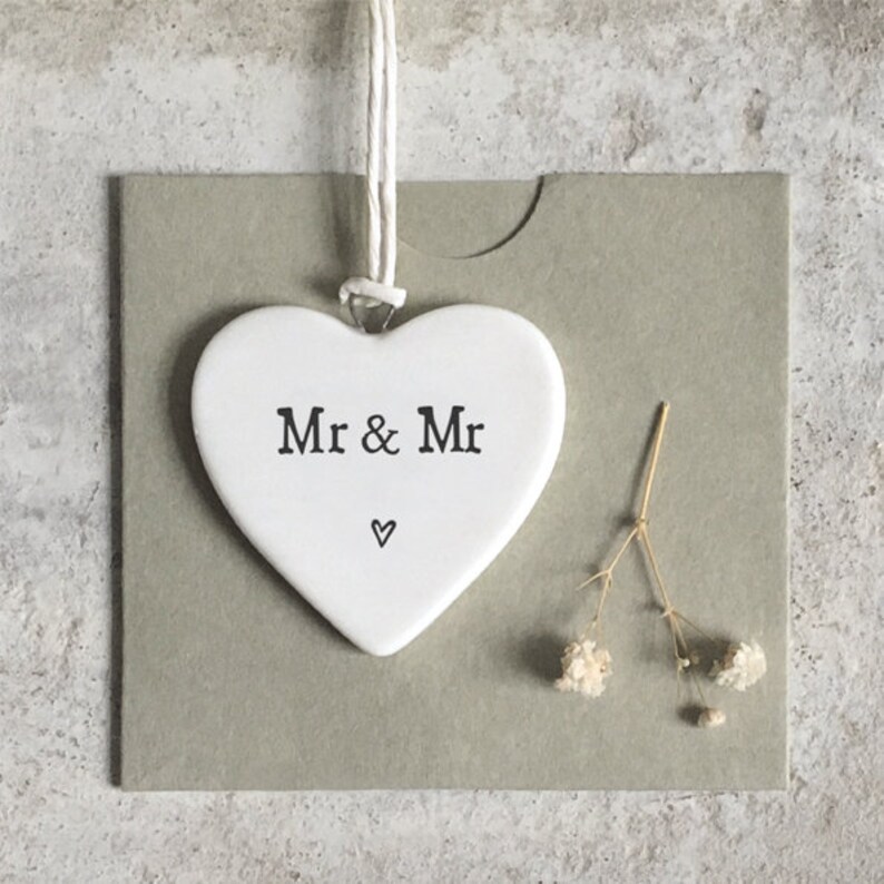 East of India, White Porcelain Heart Signs, Same sex wedding, Male couple, Quote Mr and Mr, Wedding, Valentine's Day, Anniversary , image 2