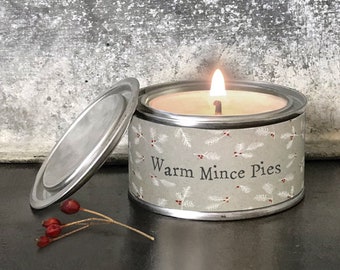 Candle in a Tin. East of India Christmas Candle. Berry Candle Scented Warm Mince Pies. Perfect Christmas Gift.