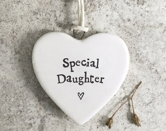 East of India Porcelain Heart Shaped Decoration. "Special Daughter"