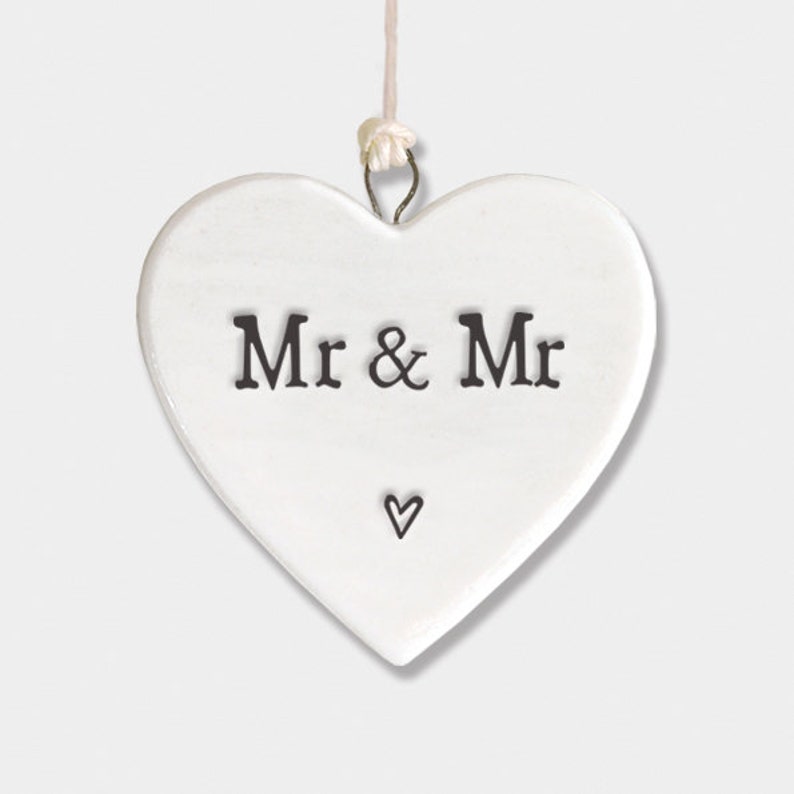 East of India, White Porcelain Heart Signs, Same sex wedding, Male couple, Quote Mr and Mr, Wedding, Valentine's Day, Anniversary , image 4