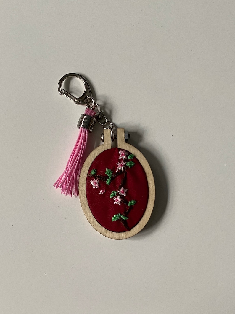 Embroidered Cherry Blossoms Keychain Etsy