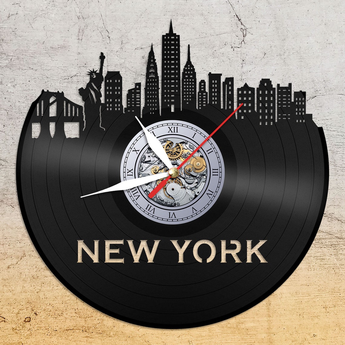 New York Vinyl Wall Clock City Skyline clock USA cities clock Etsy