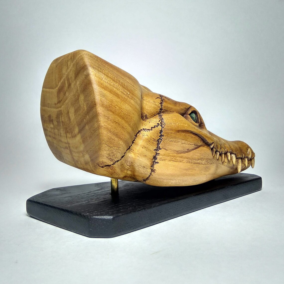 Wooden statuette Alligator on a stand. Table carved sculpture Etsy