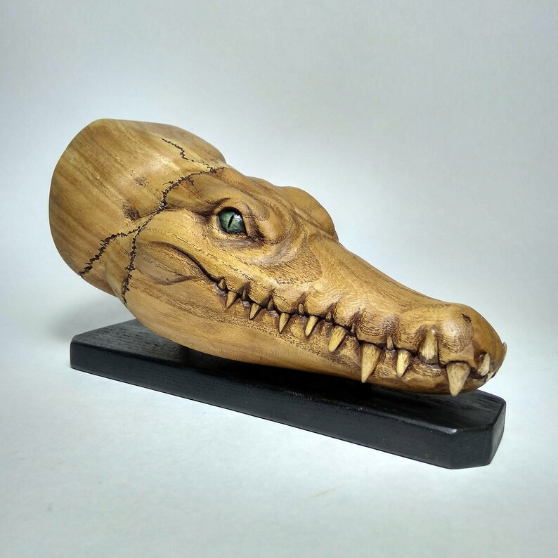 Wooden Statuette Alligator on a Stand. Table Carved Sculpture Etsy