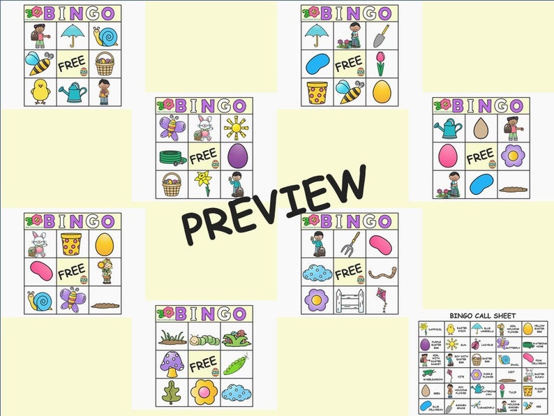 Spring Pre K BINGO Cards Etsy