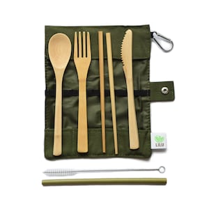 Bamboo Utensils Reusable Cutlery Travel Set - Eco-Friendly Outdoor Portable Utensils- Bamboo Spoon, Fork, Knife, Chopsticks