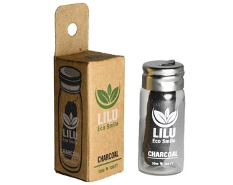 Organic Vegan Charcoal Dental Floss in Reusable Glass Bottle | with Tea Tree and Peppermint Essential Oils | 100ft | Eco-Friendly Zero Waste