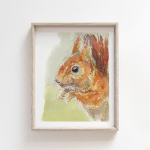 Squirrel watercolour print, Squirrel art print, Woodland art, painting print, original art, wall art, watercolor, Red Squirrel Print