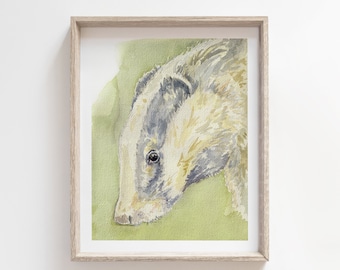 Badger watercolour print, Badger art print, watercolour art, painting print, original art, wall art, watercolor