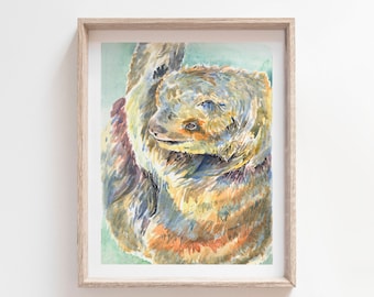 Sloth watercolour print, Sloth art print, watercolour art, painting print, original art, wall art, watercolor