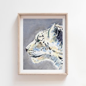 Snow Leopard watercolour print, Snow Leopard art print, Cat art, painting print, original art, wall art, watercolor, Snow Leopard Painting