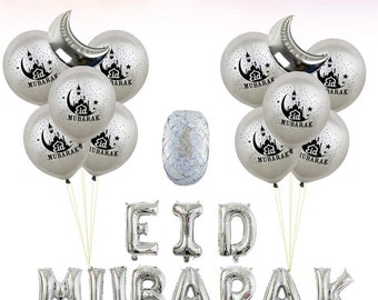 Globos de Eid Mubarak - Juego de 23 globos (colores dorado, plateado y negro)
