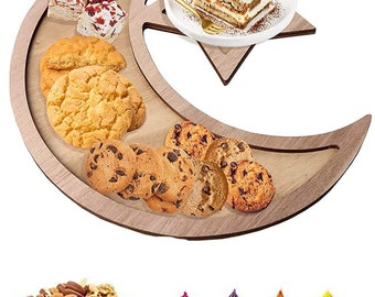 Bandeja de madera con forma de media luna y estrella