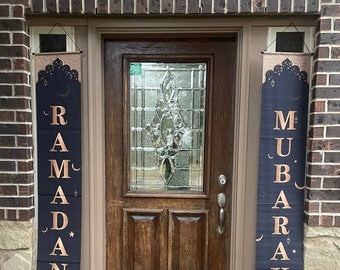 Letrero de Ramadán Mubarak para porche, Corona de Ramadán, Pancarta de pared de Ramadán, Pancarta de Ramadán Mubarak, Letrero colgante para puerta delantera de interior y exterior
