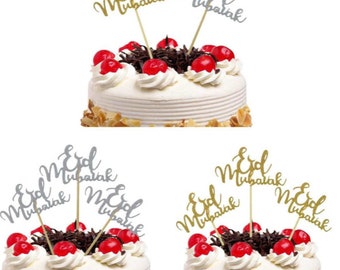 Adornos para tarta Eid Mubarak dorados o plateados, paquete de 10 (dorado y plateado)