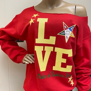 OES Love Stacked Off the shoulder Sweatshirt