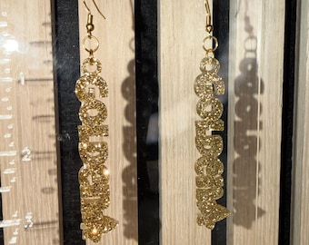 Golden Soror Dangle Earrings | Pink & Green Sorority Gift |AKA earrings |50 years of service