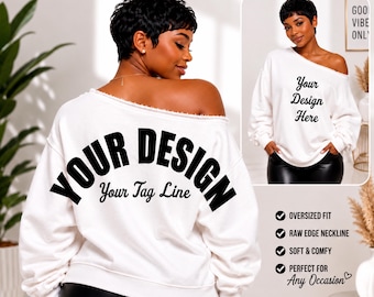 Custom oversized print off the shoulder sweatshirt