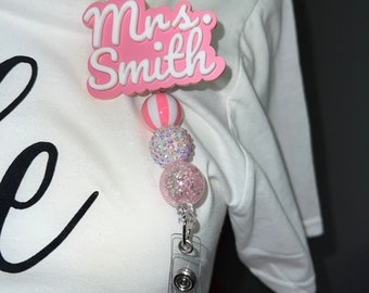 Custom name badge reel | custom acrylic beaded badge reel | name badge reel | teacher gifts