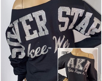 Silver Star Billboard Print Off The Shoulder Sweatshirt