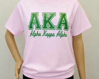 Varsity AKA Pinky Glam T-shirt | AKA glitter gift tee | Sorority crossing gift