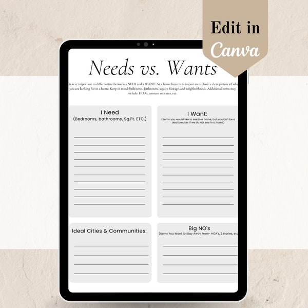 Needs Wants Printable Etsy