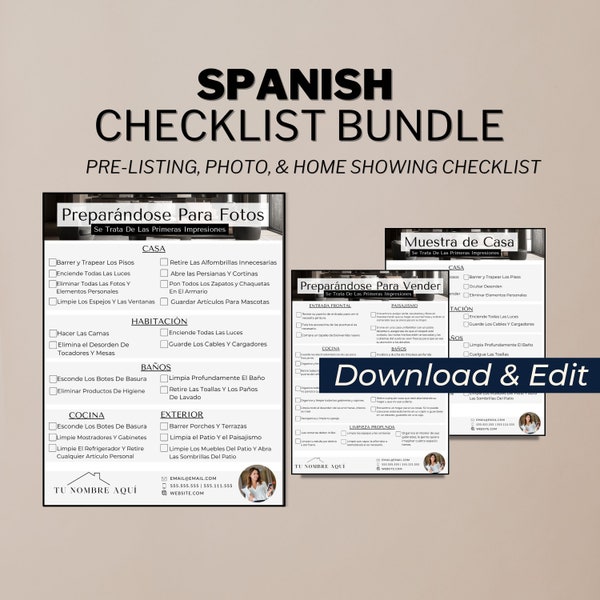 SPANISH Home Seller Checklist Canva Template  Home Seller Pre-Listing Checklist  Home Seller Photo Checklist  Real Estate Agent Template