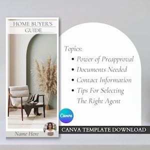Home Buyer&#39;s Guide Trifold Brochure Canva Template  Real Estate Marketing  Realtor Trifold Brochure Presentation Home Buyer Presentation