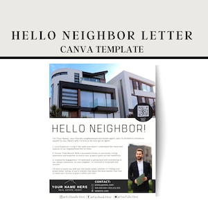 Plantilla de Canva para carta de inmobiliaria, volante, vecindario agrícola, agente inmobiliario, carta de saludo al vecino, marketing inmobiliario