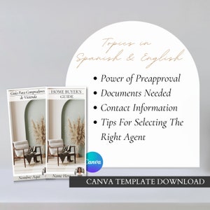 Spanish AND English Home Buyer&#39;s Guide Trifold Brochure Canva Template | Bilingual Real Estate Trifold Brochure Presentation