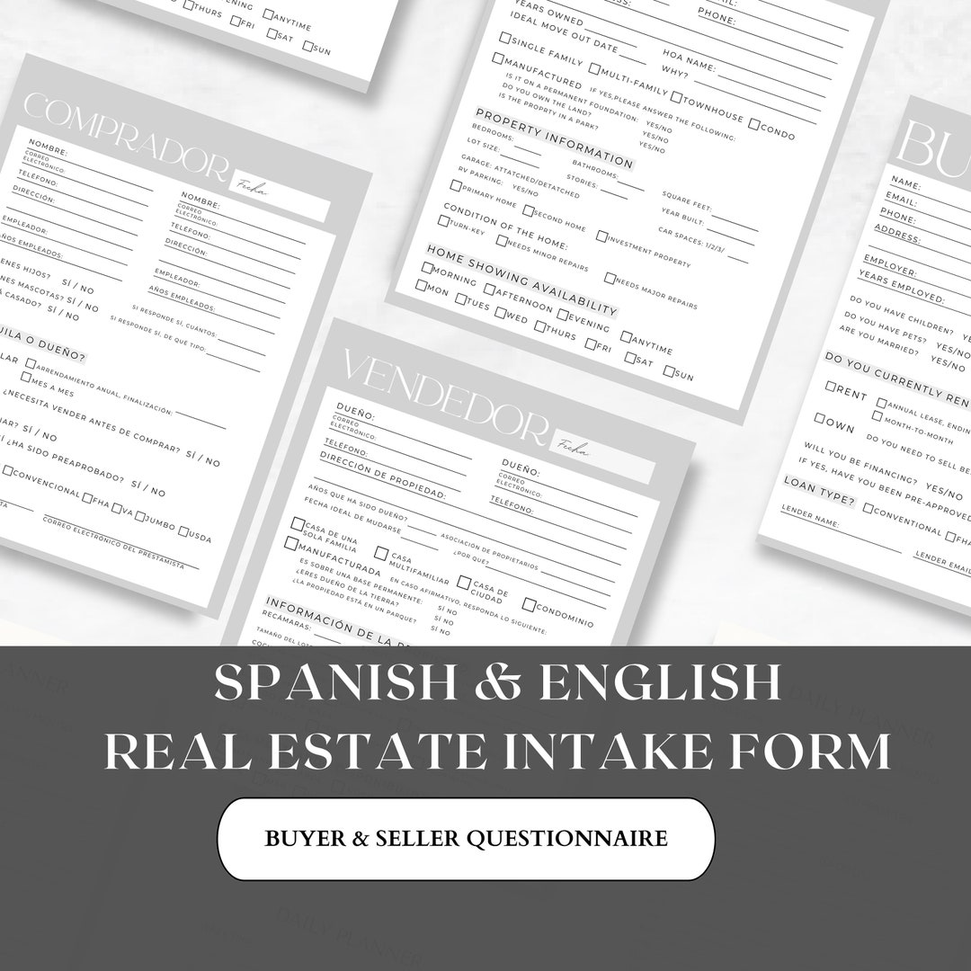 Spanish and English Real Estate Client Intake Form Bundle Home Buyer