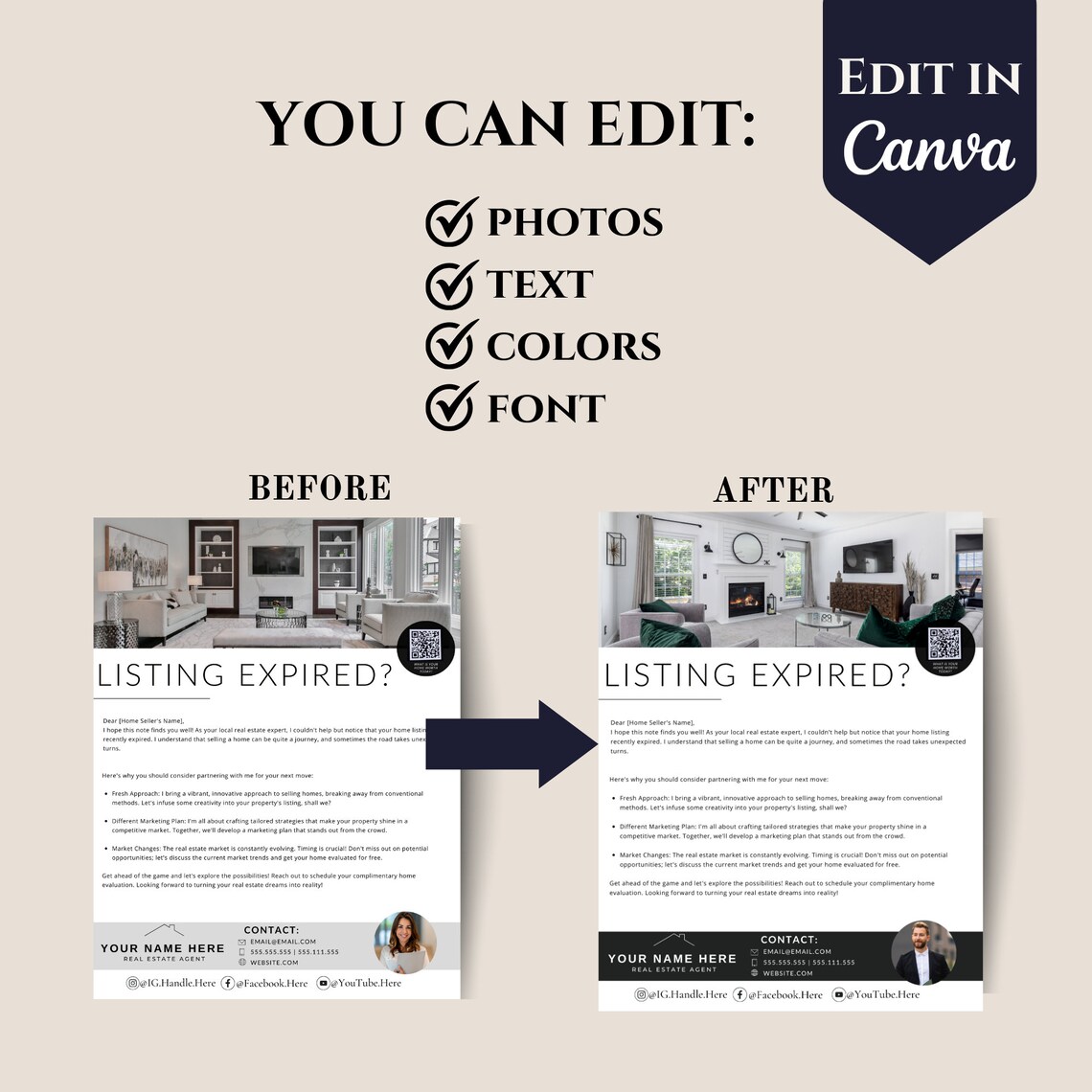 Real Estate EXPIRED LISTING Letter Canva Template, Real Estate Agent
